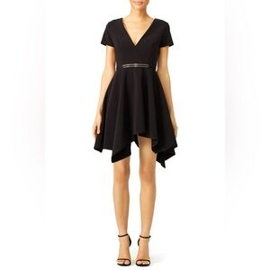 Halston Heritage / Cap Sleeve V-Neck Cocktail Dress, Black Jagged Edge 14